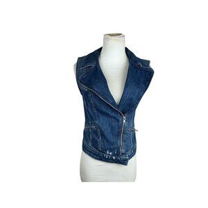 Denim Sleeveless Moto Vest With Asymmetrical Zipper For Women